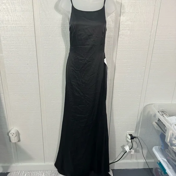 Leena For Mac Duggal Black Spaghetti Strap Dress Size 6 NWT - Picture 11 of 12